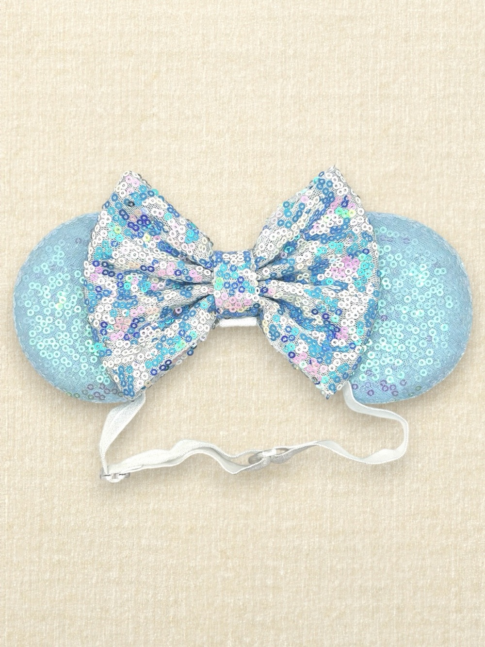 Elastic Icy Blue & White Minnie Ears | Disney-Inspired Winter Mouse Ears